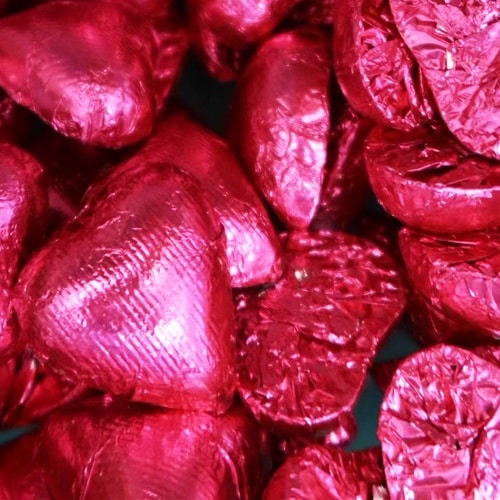 Hot Pink Foil Wrapped Milk Chocolate Peanut Butter Hearts